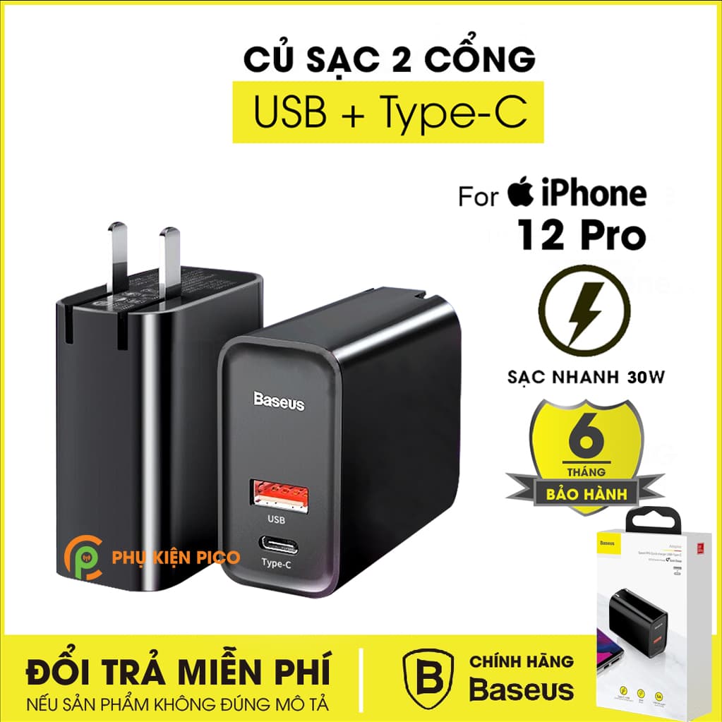Củ sạc nhanh Iphone 12 Pro 2 cổng Type C và USB Speed Dual Quick Charger 30W – Củ sạc Iphone 12 Pro