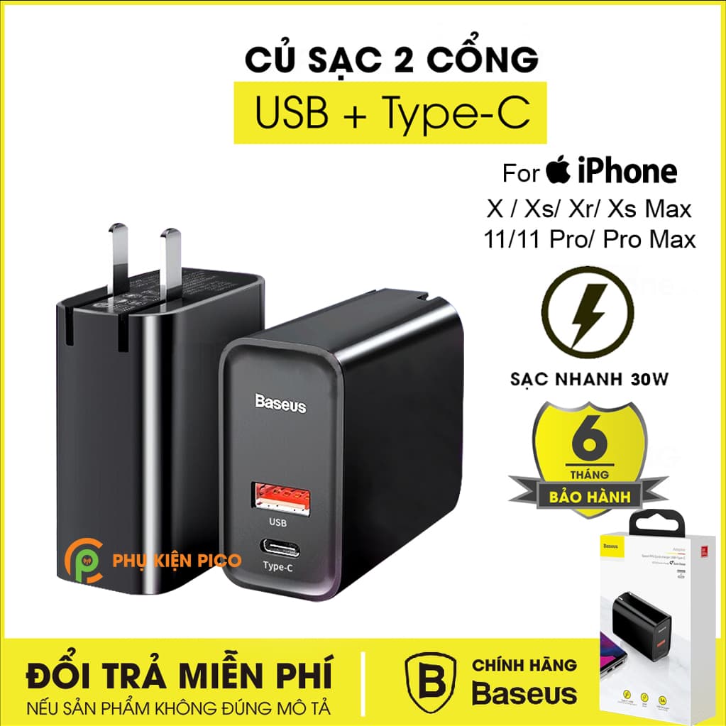 Củ sạc nhanh Iphone X / Iphone 11 Series 2 cổng Type C và USB Speed Dual Quick Charger 30W – Củ sạc Iphone Iphone X / Iphone 11 Series