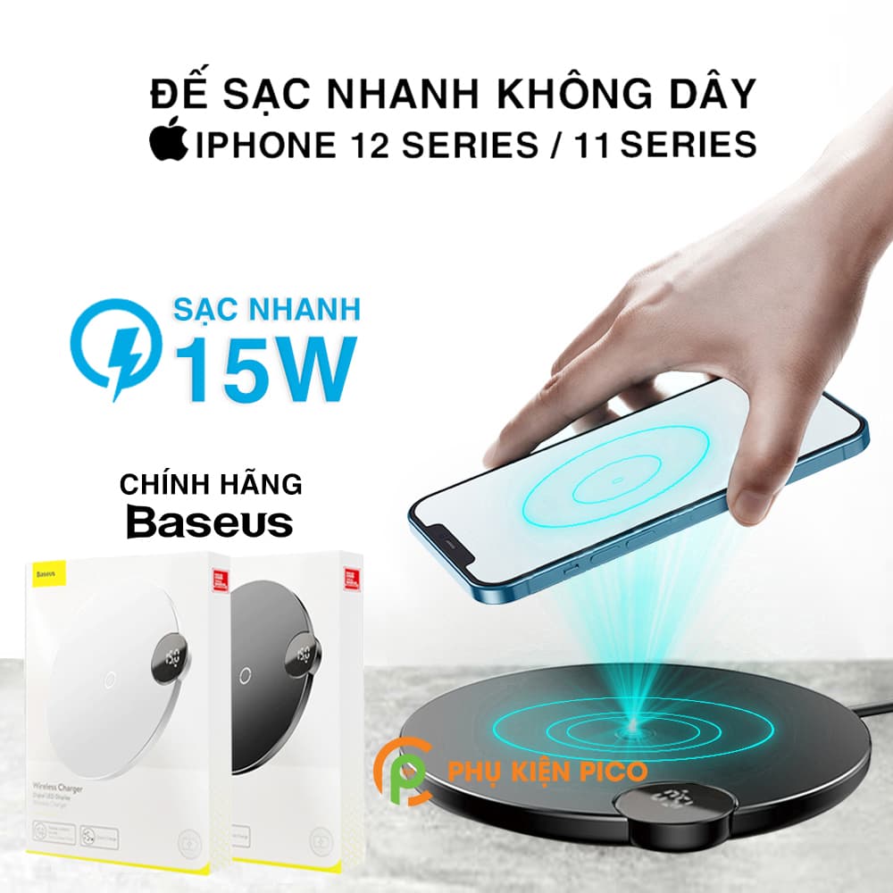 Đế sạc nhanh không dây Iphone 12 / 12 Mini / 12 Pro / 12 Pro Max / Iphone 11 Series 15W chính hãng Baseus chuẩn Qi – Cốc sạc Iphone