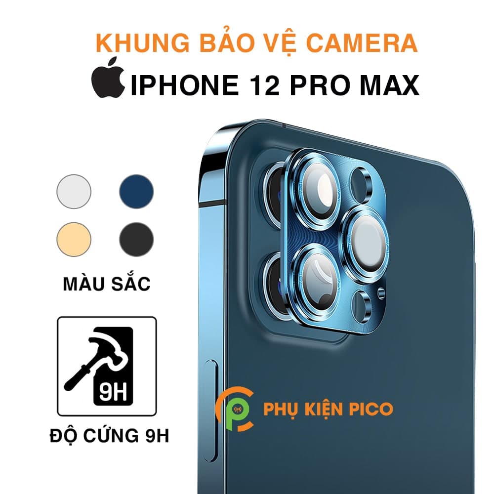 Khung nhôm bảo vệ camera Iphone 12 Pro Max kèm kính cường lực, chống trầy xước