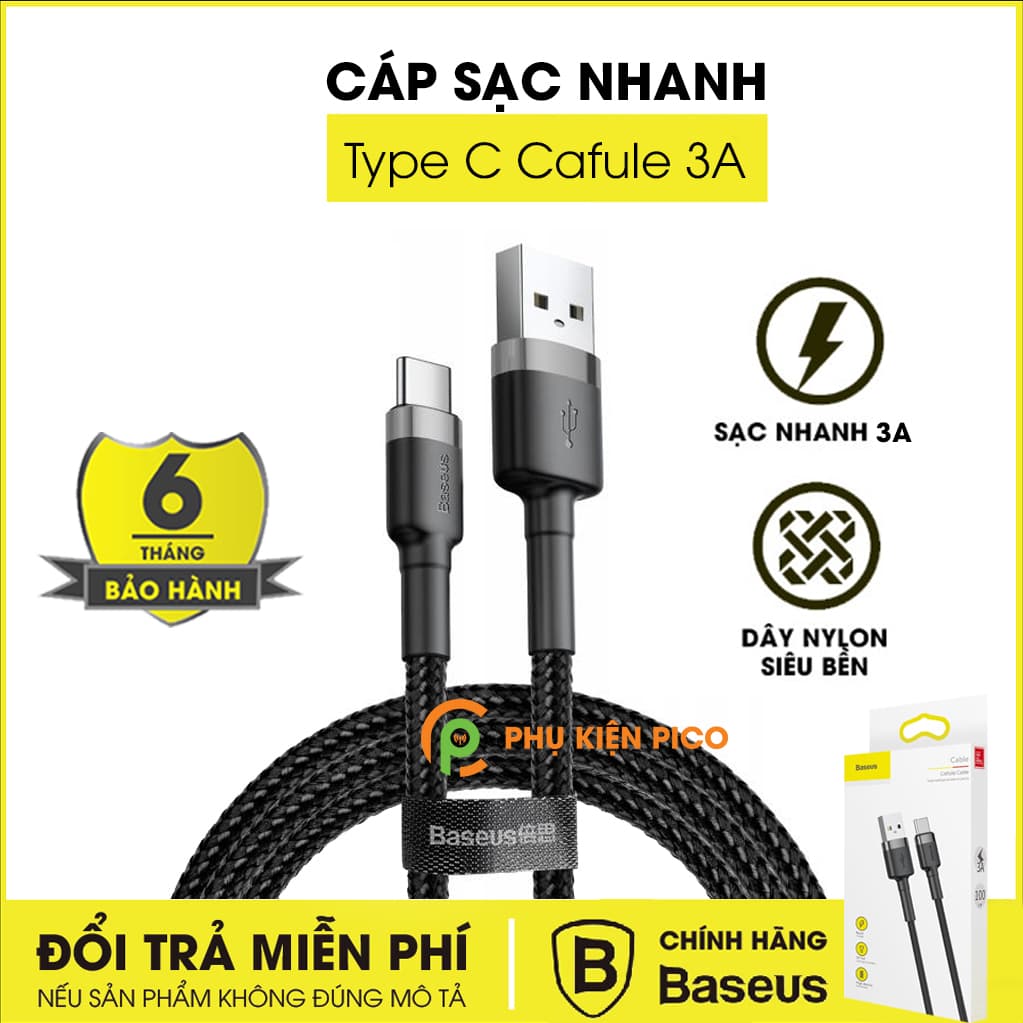 Cáp sạc nhanh Type C Cafule 3A bọc dù siêu bền chính hãng Baseus sạc nhanh hơn 40% – Cáp truyền dữ liệu Baseus