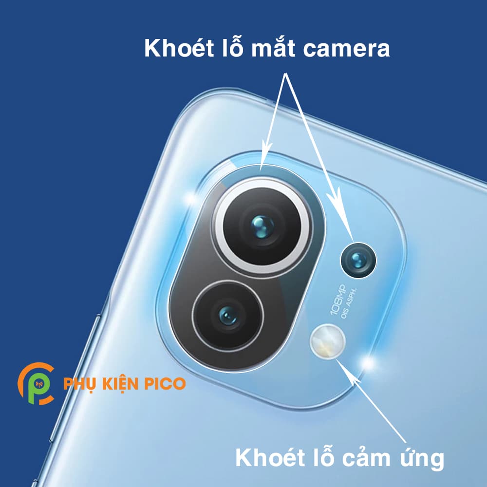 Cường lực camera Xiaomi Mi 11 full cụm camera trong suốt khoét lỗ cảm biến và flash - 9