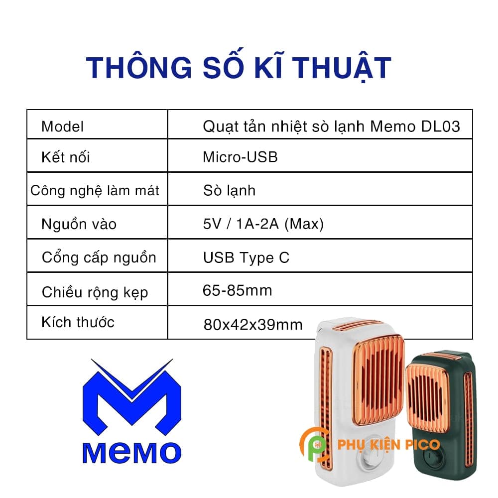 Quạt tản nhiệt điện thoại có sò lạnh chính hãng Memo DL03 hỗ trợ cổng sạc Type C - 2