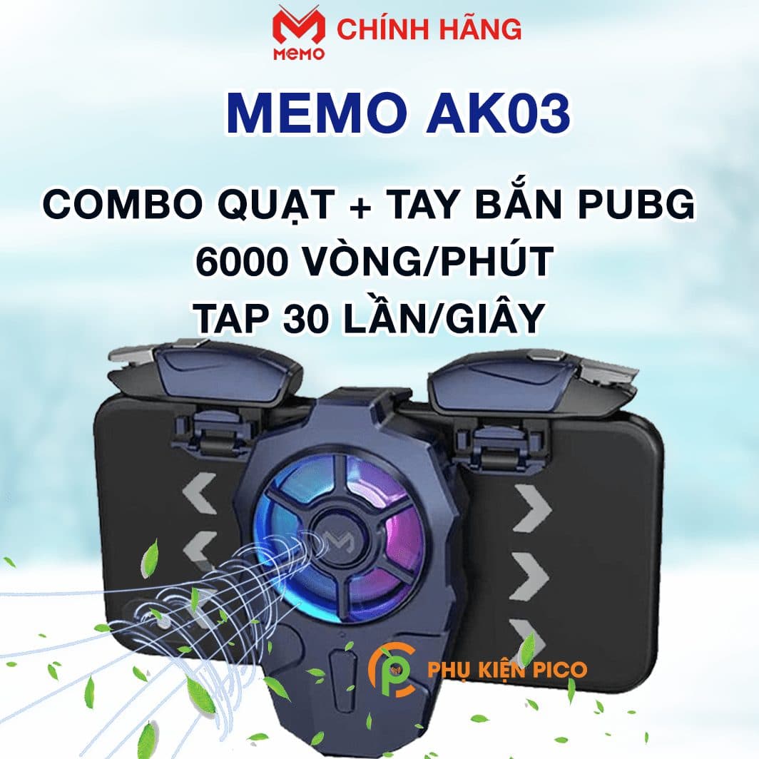 Quạt tản nhiệt điện thoại AK03 kèm 2 nút bắn chơi game AUTO TAP chính hãng Memo