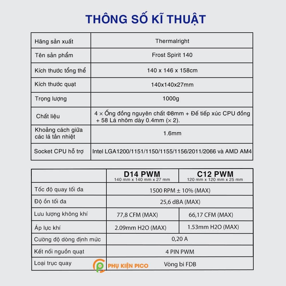 Quạt tản nhiệt CPU chính hãng Thermalright Frost Spirit FS140 4 ống mạ Nickel, tản tháp 2 quạt - 4