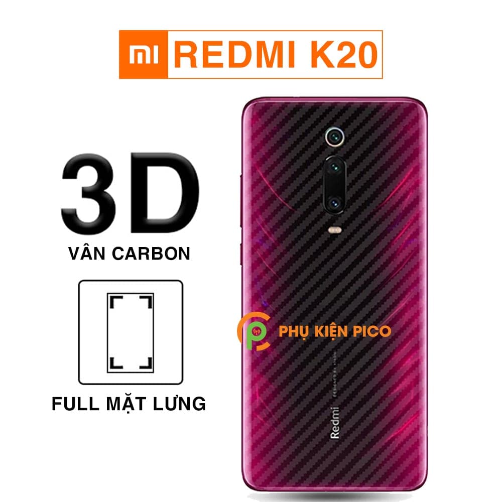 Dán lưng Xiaomi Redmi K20 trong suốt nổi vân Carbon 3D tản nhiệt tốt