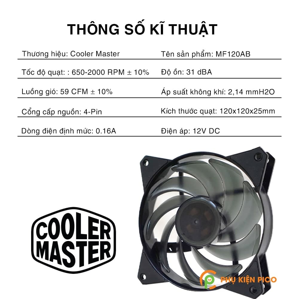 Quạt tản nhiệt case máy tính Cooler Master MasterFan MF120AB - Quạt Fan Case 12cm - 2