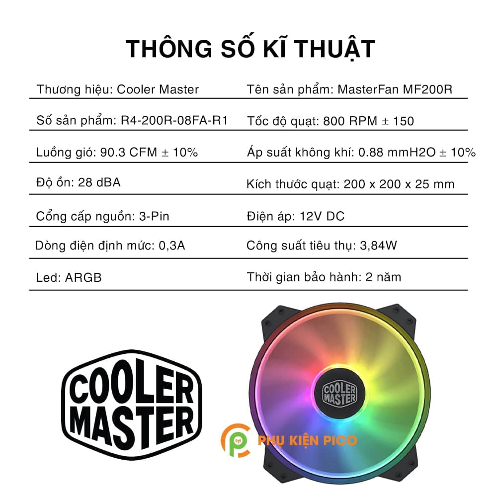 Quạt tản nhiệt Case Cooler Master MF200R ARGB 20CM - 6