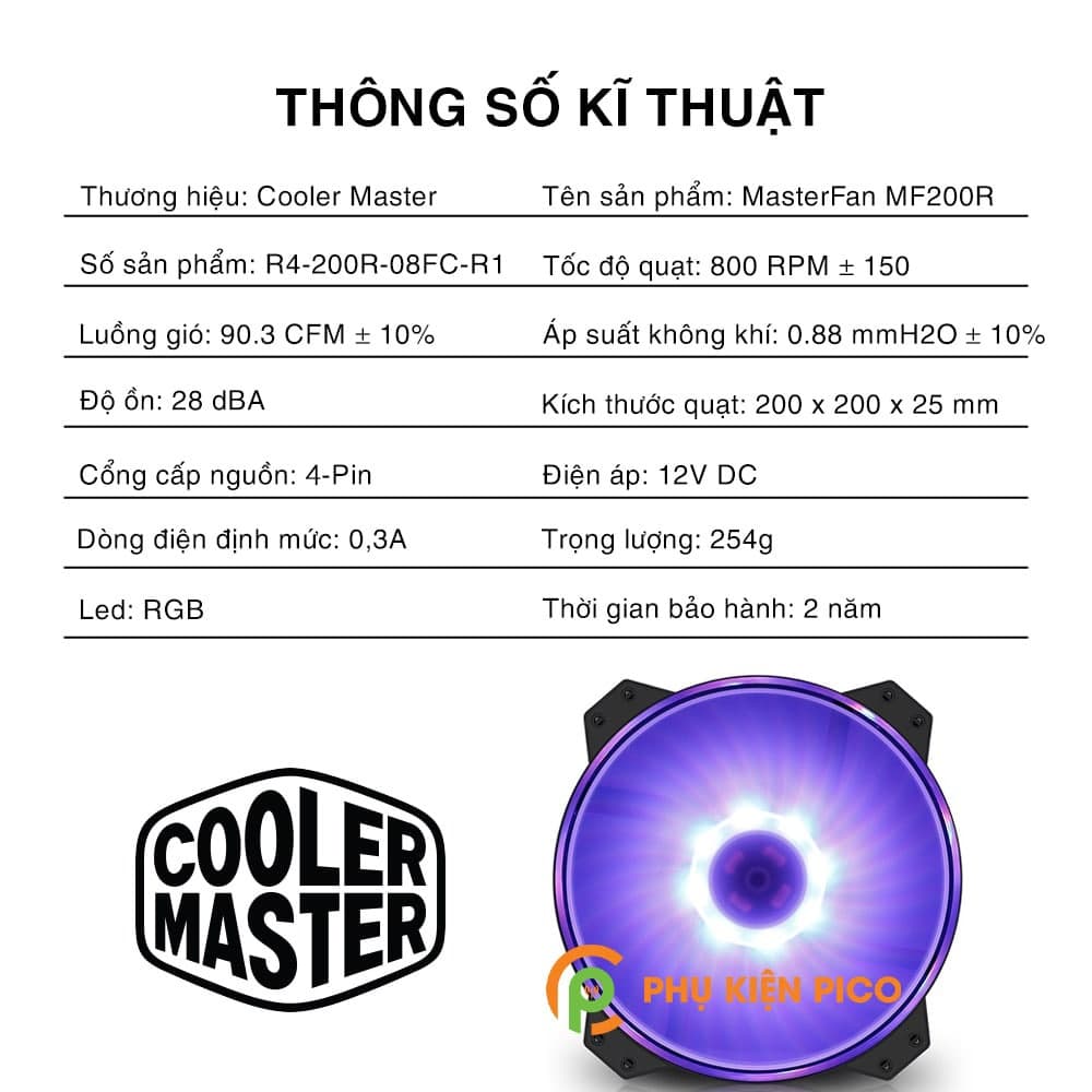 Quạt tản nhiệt case máy tính Cooler Master MF200R RGB 20CM - 3