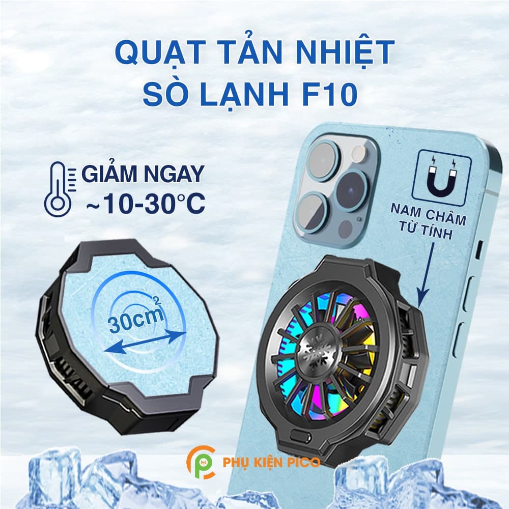 Quạt tản nhiệt điện thoại sò lạnh F10 hút nam châm sạc không dây led RGB