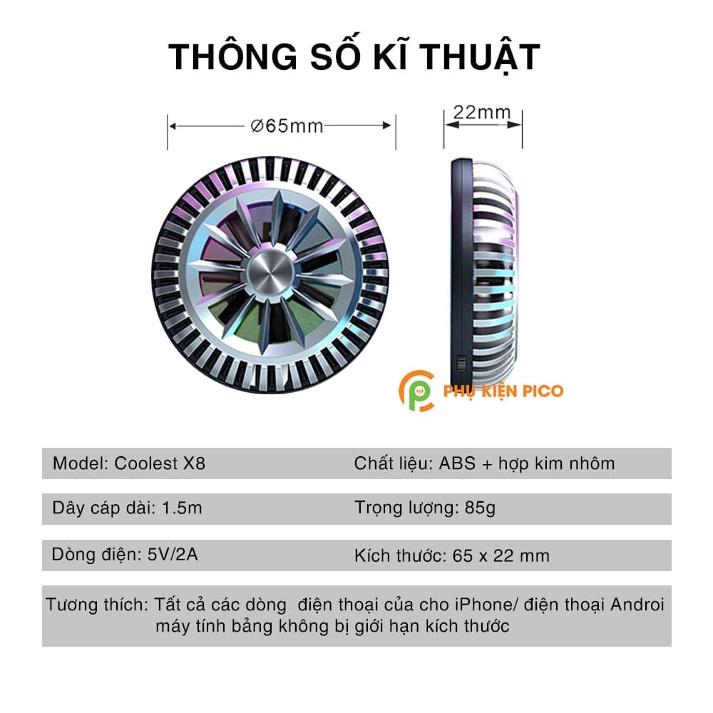 Quạt tản nhiệt điện thoại máy tính bảng Coolest X8 sò lạnh nam châm - 2
