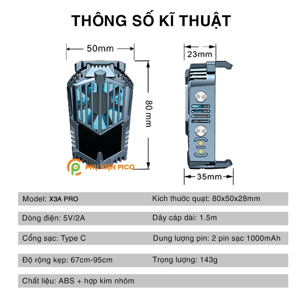Quạt tản nhiệt điện thoại sò lạnh X3A Pro pin sạc 2000mAh - 10