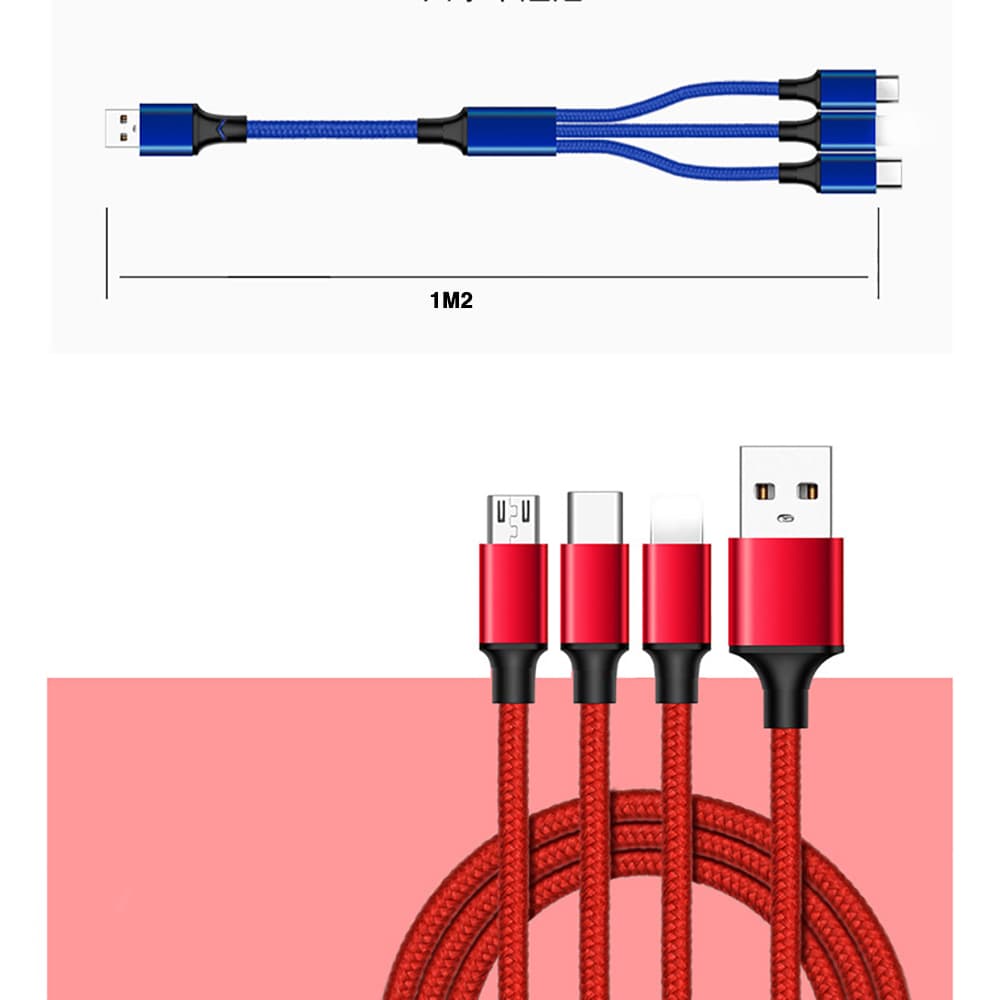 Cáp sạc 3 đầu dây dù Lightning Type C Micro Usb Iphone - Cáp sạc iphone bọc dù - 8