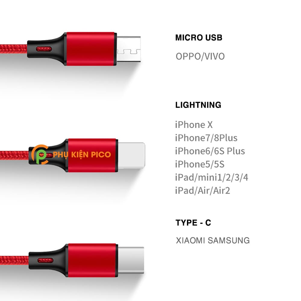 Cáp sạc Iphone bọc dù Lightning TypeC Micro Usb - Cáp sạc nhanh iphone chống đứt - 9