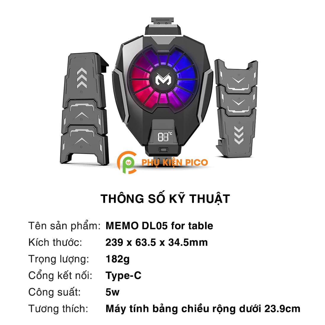 Quạt tản nhiệt máy tính bảng Ipad Memo DL05 sò lạnh Led RGB - 2