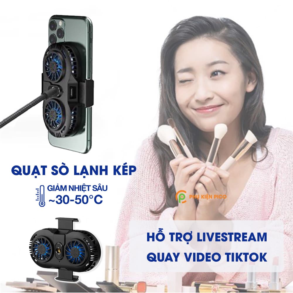 Quạt tản nhiệt điện thoại Livestream quay video tiktok quạt sò lạnh kép AH102
