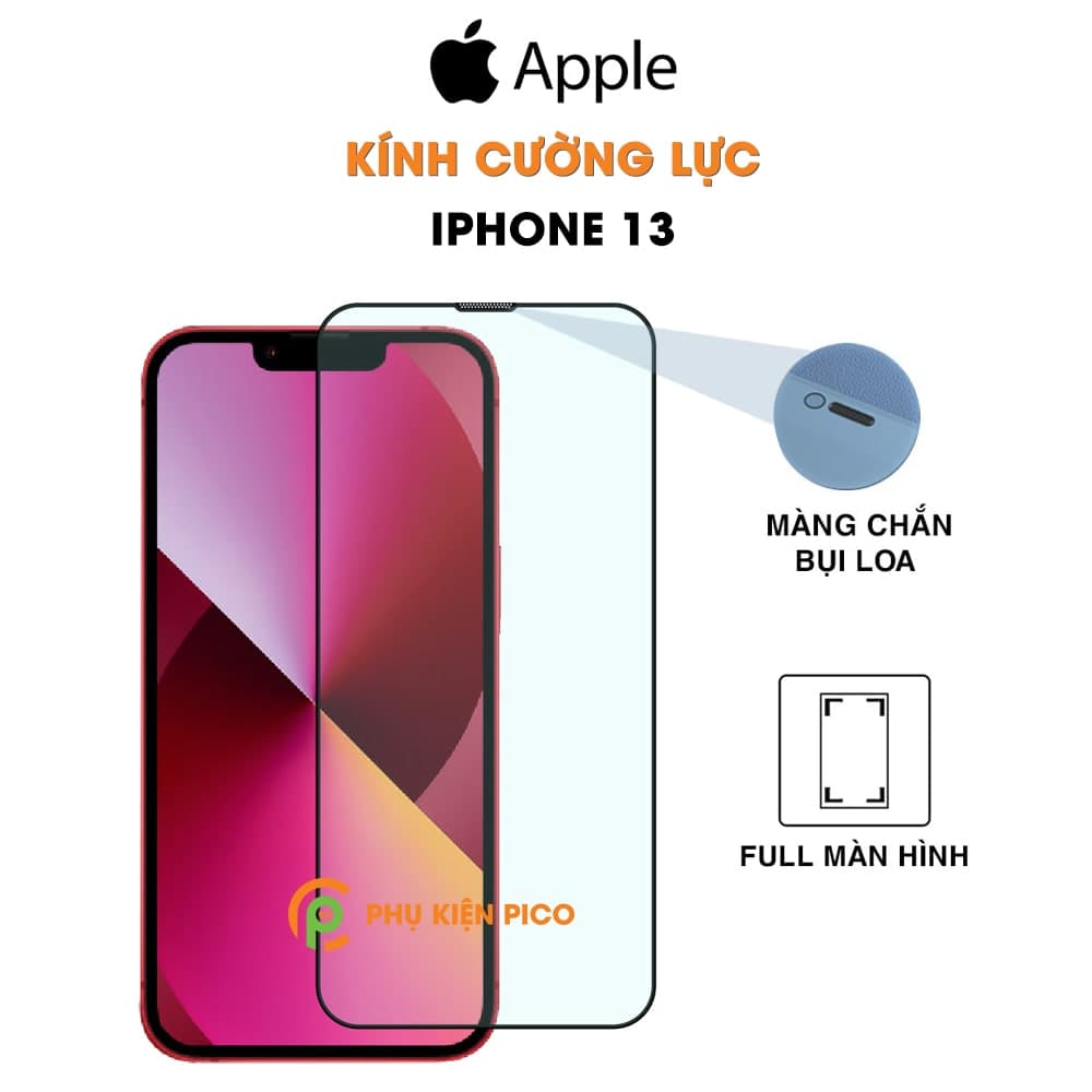 Kính cường lực iPhone 13 full màn hình viền đen siêu mỏng có màng bảo vệ loa