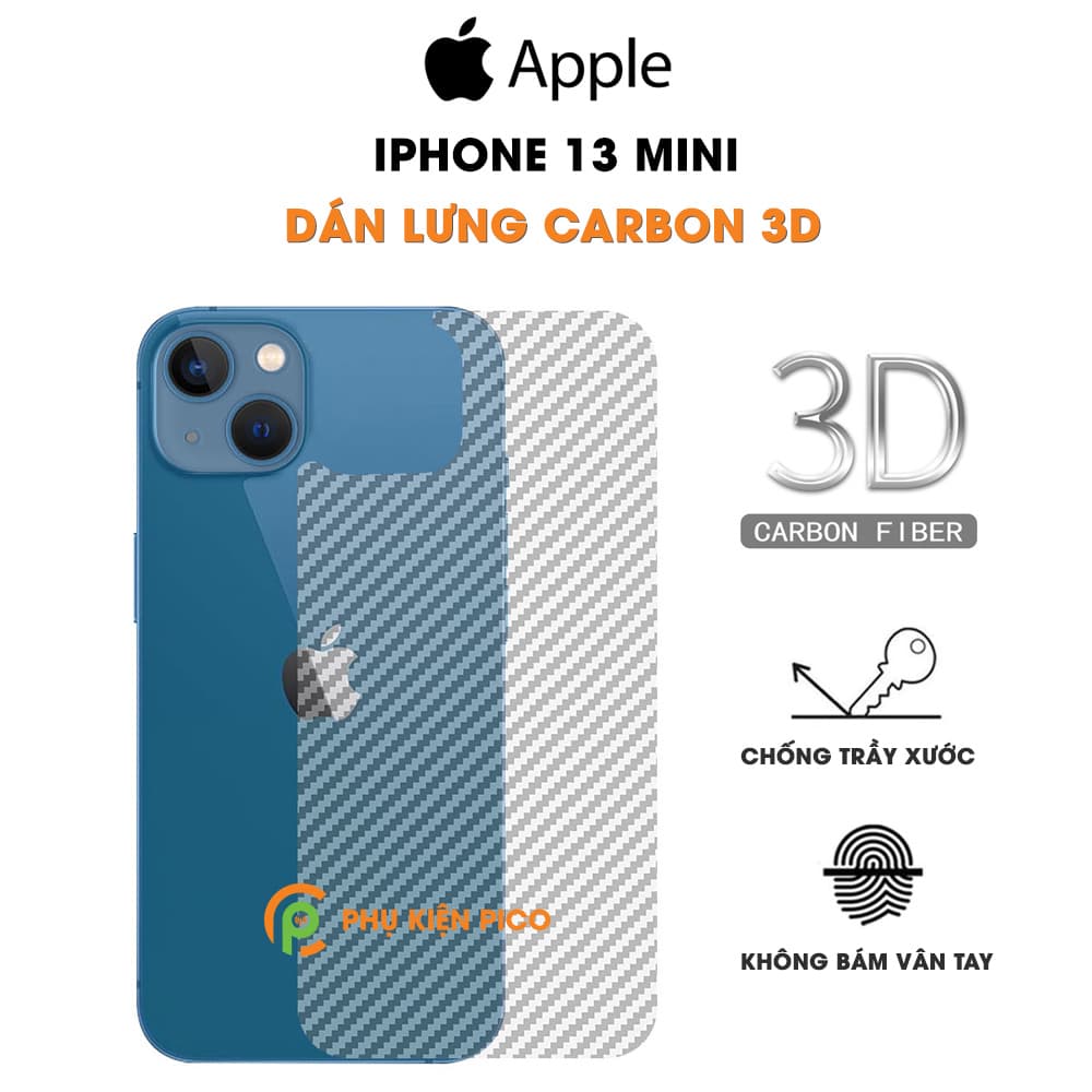 Dán lưng Iphone 13 Mini nổi vân Carbon 3D tản nhiệt tốt chống bám vân tay