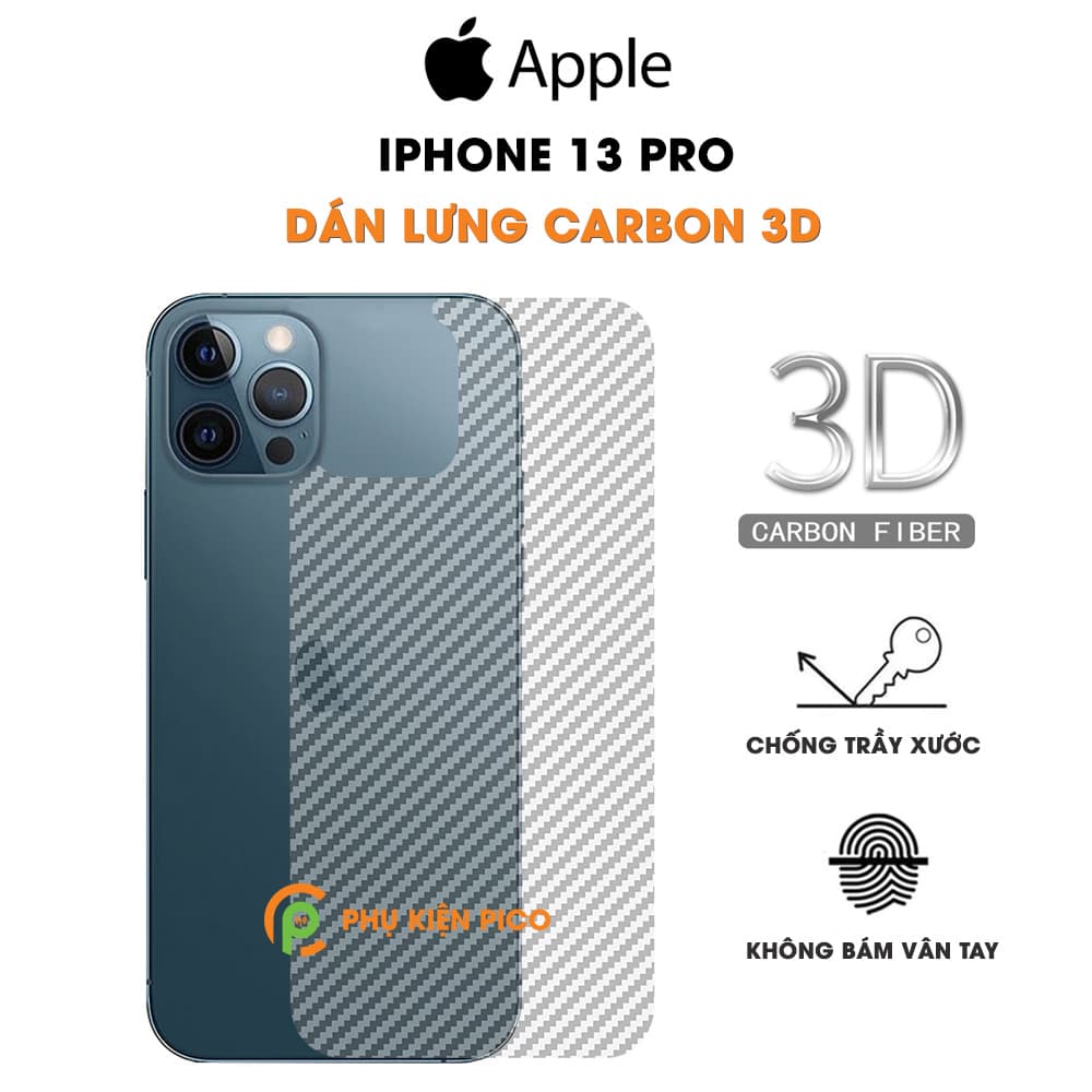 Dán lưng Iphone 13 Pro nổi vân Carbon 3D tản nhiệt tốt chống bám vân tay