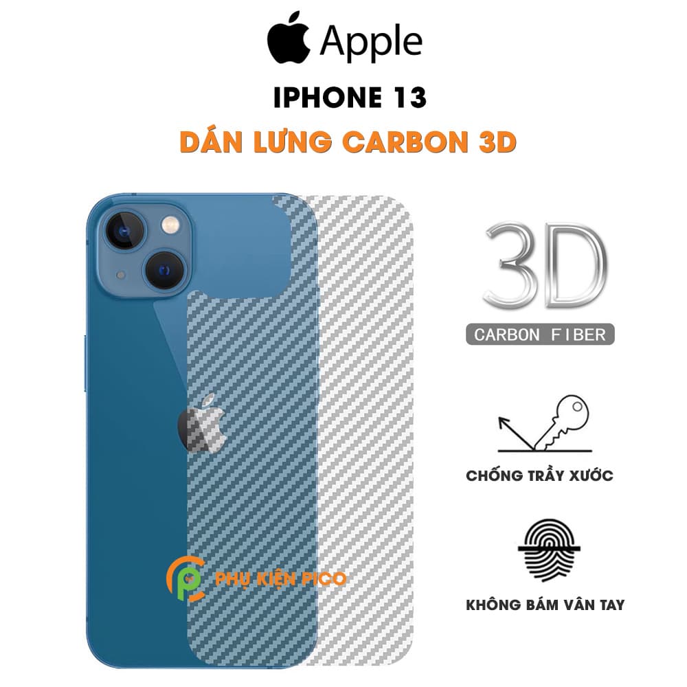 Dán lưng Iphone 13 nổi vân Carbon 3D tản nhiệt tốt chống bám vân tay