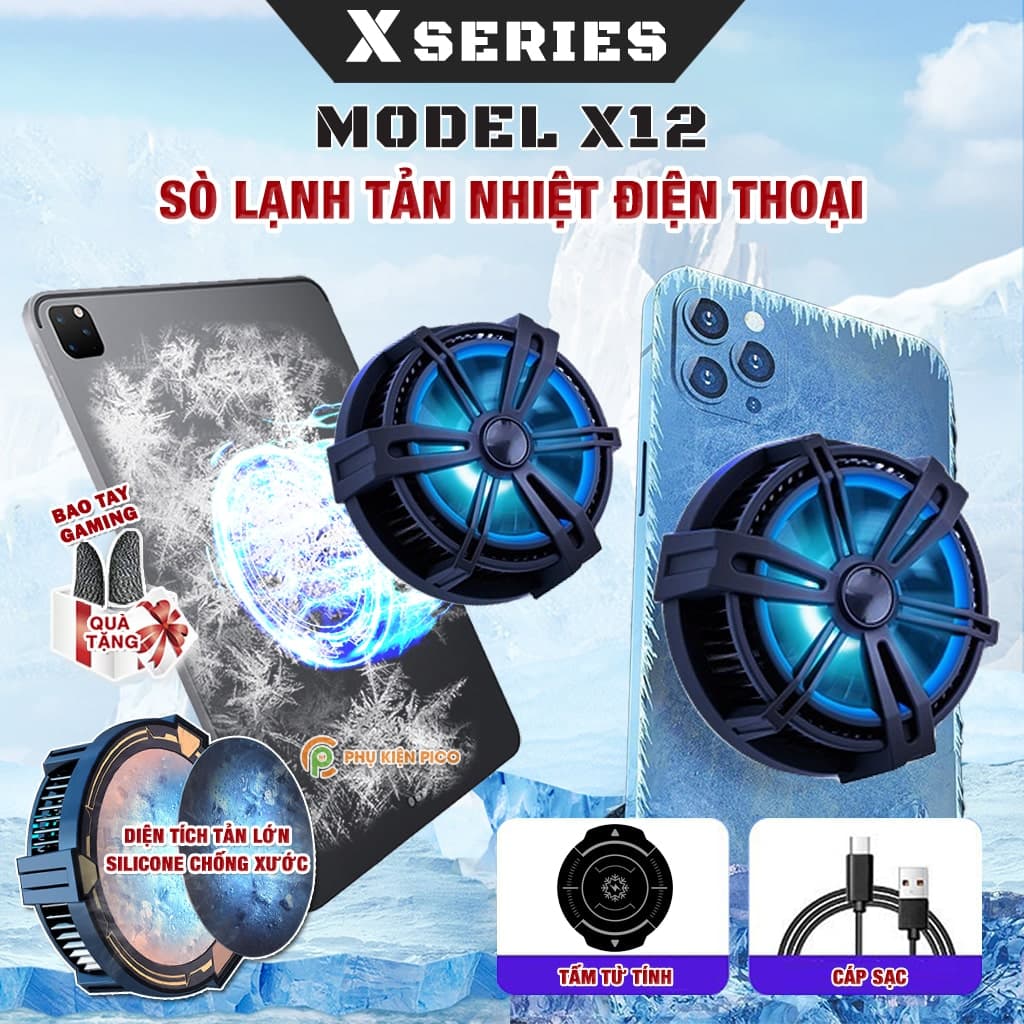 Quạt tản nhiệt điện thoại sò lạnh từ tính X12 công suất 10W Led RGB Gaming hỗ trợ tăng FPS Game Mobile Liên Quân Pubg FF