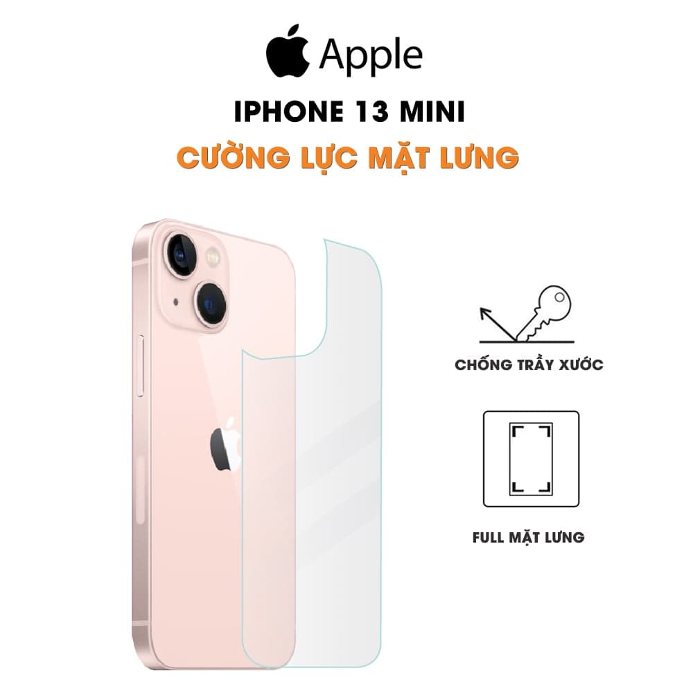 Kính cường lực lưng iPhone 13 Mini trong suốt full mặt lưng độ cứng 9H