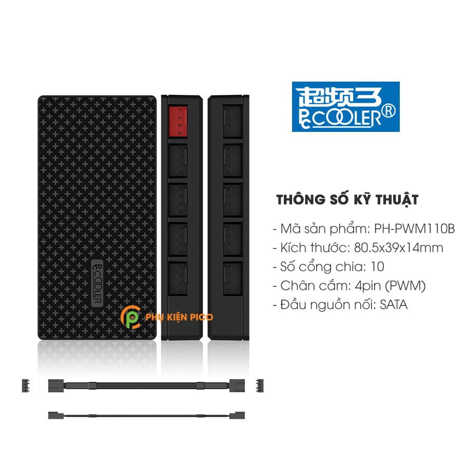 Hub chia Fan PWM 10 cổng 4 Pin hỗ trợ điều tốc, nguồn cấp điện quạt tản nhiệt cổng SATA - 6