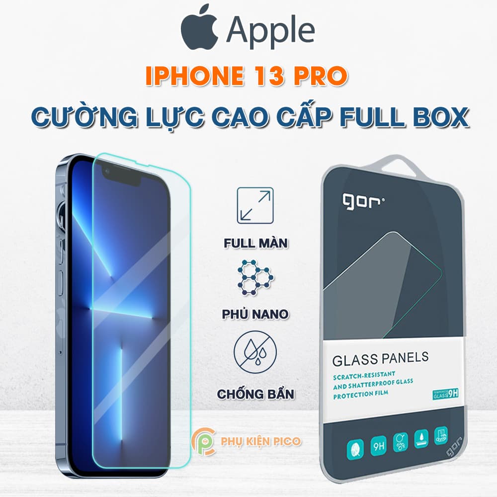 Kính cường lực iPhone 13 Pro trong suốt full màn hình chính hãng GOR