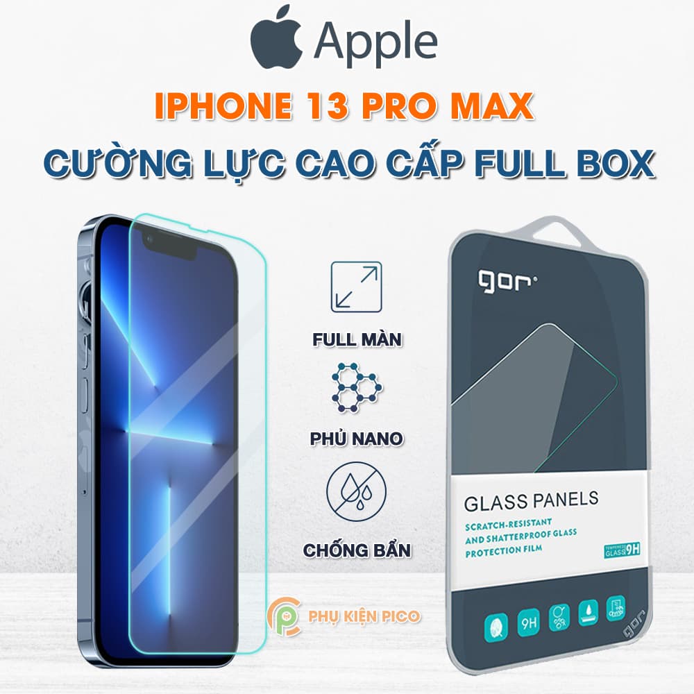 Kính cường lực iPhone 13 Pro Max trong suốt full màn hình chính hãng GOR