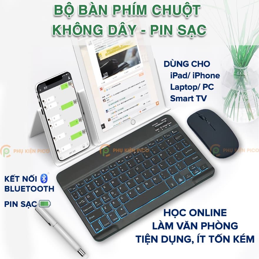 Bàn phím và Chuột không dây Bluetooth thích hợp cho điện thoại máy tính bảng Laptop Smart Tivi