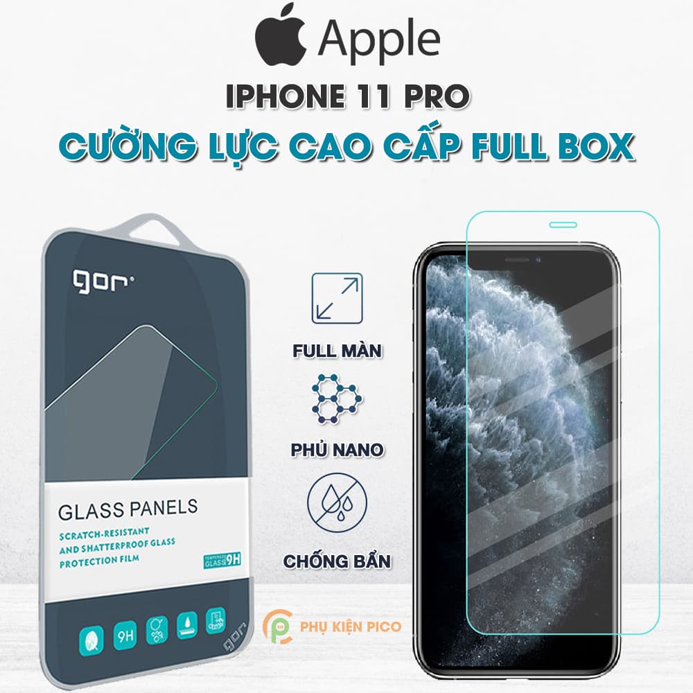 Kính cường lực Iphone 11 Pro trong suốt full màn hình chính hãng GOR