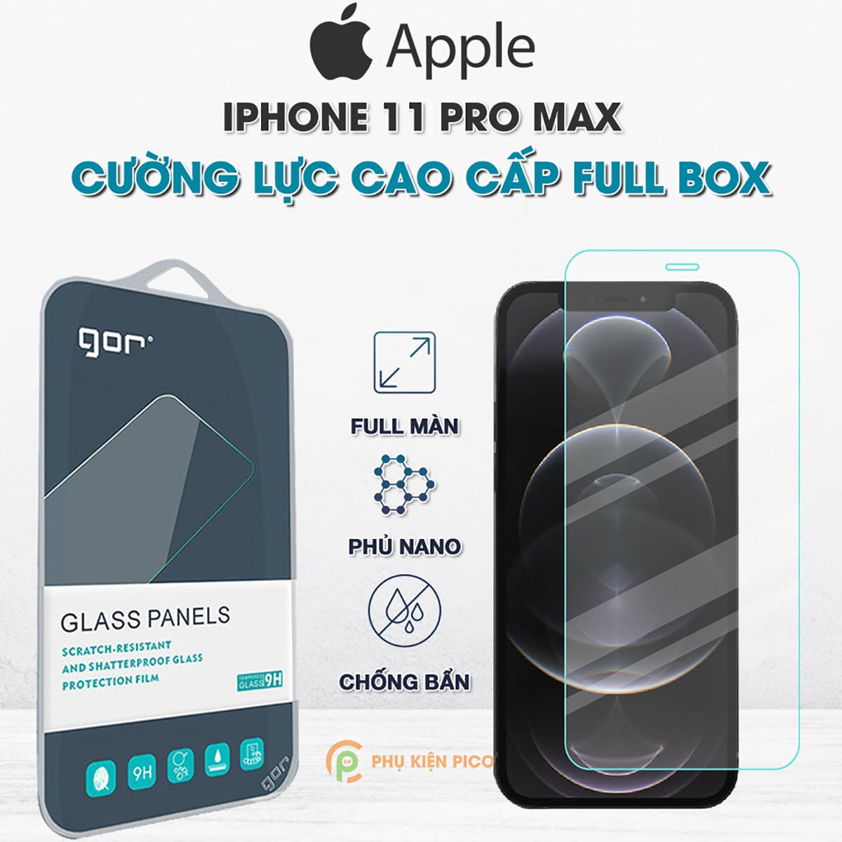 Kính cường lực Iphone 11 Pro Max trong suốt full màn hình chính hãng GOR