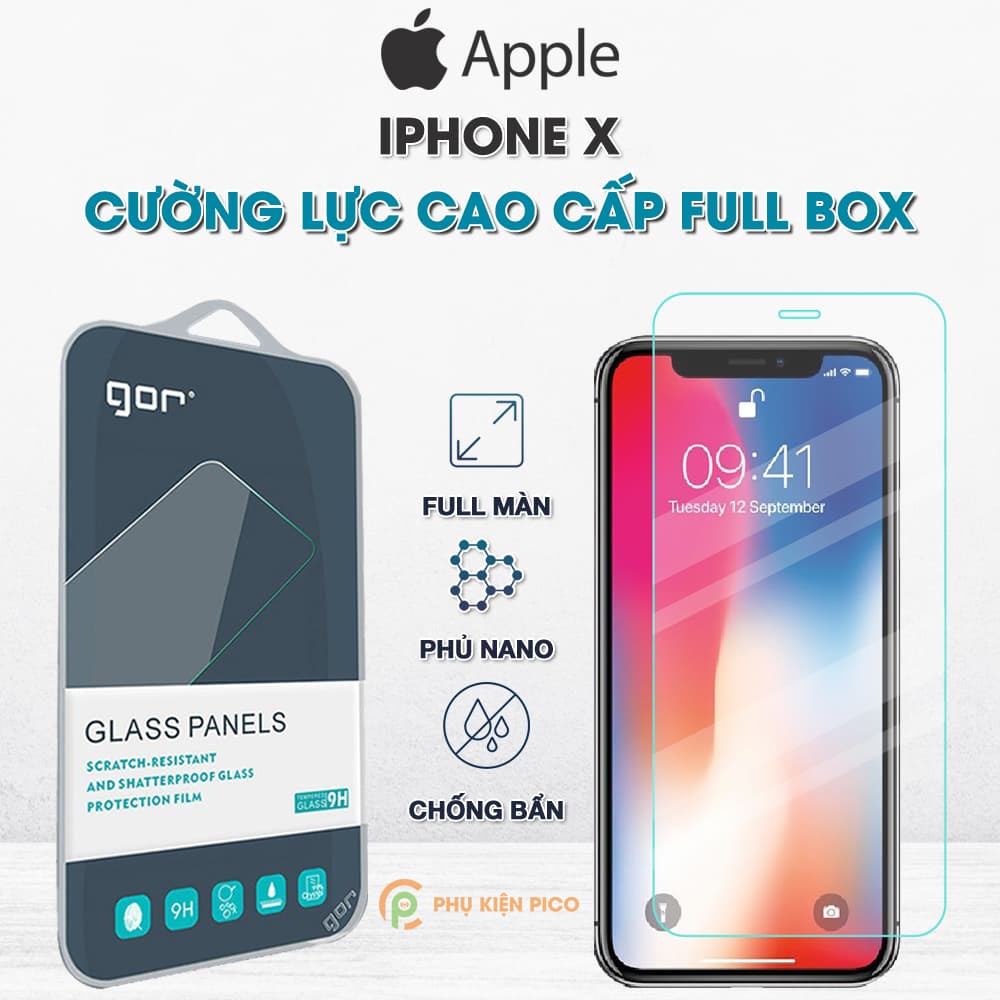 Kính cường lực Iphone X trong suốt full màn hình chính hãng GOR