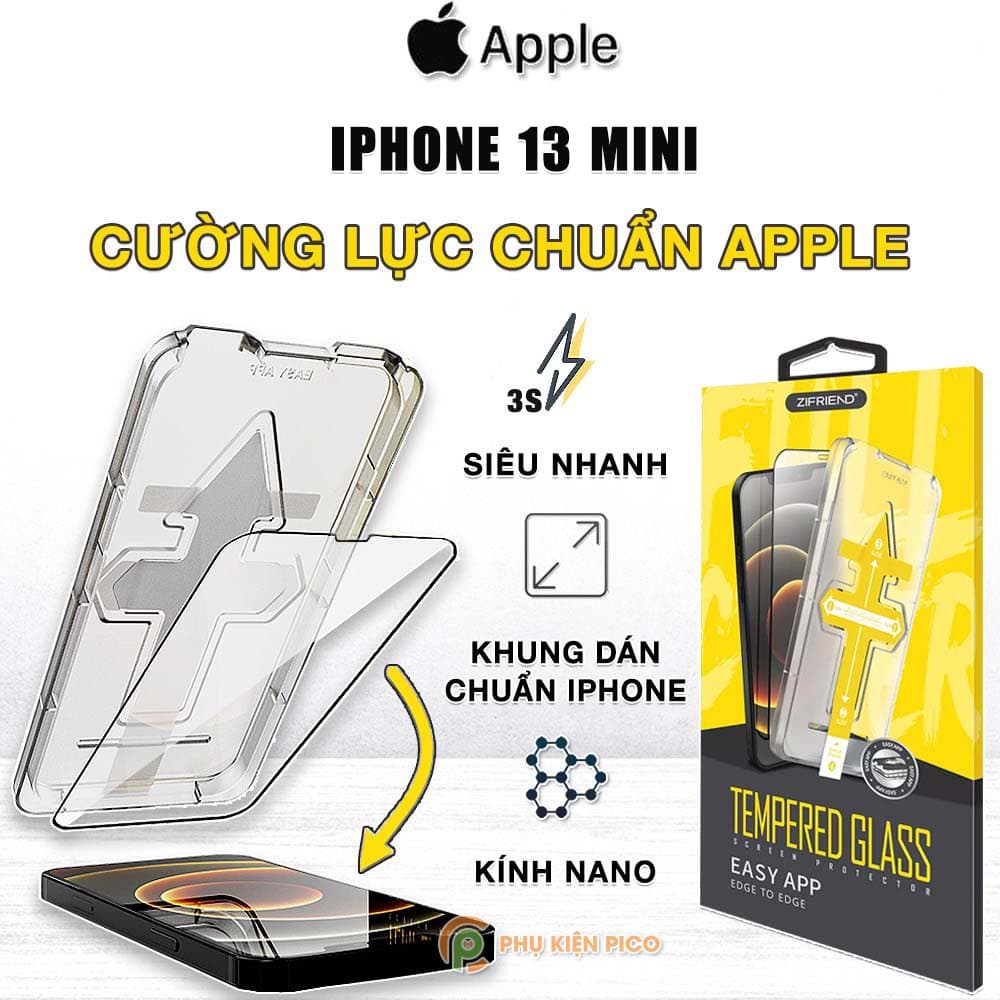 Kính cường lực Iphone 13 Mini chính hãng ZIFRIEND khung dán tự động