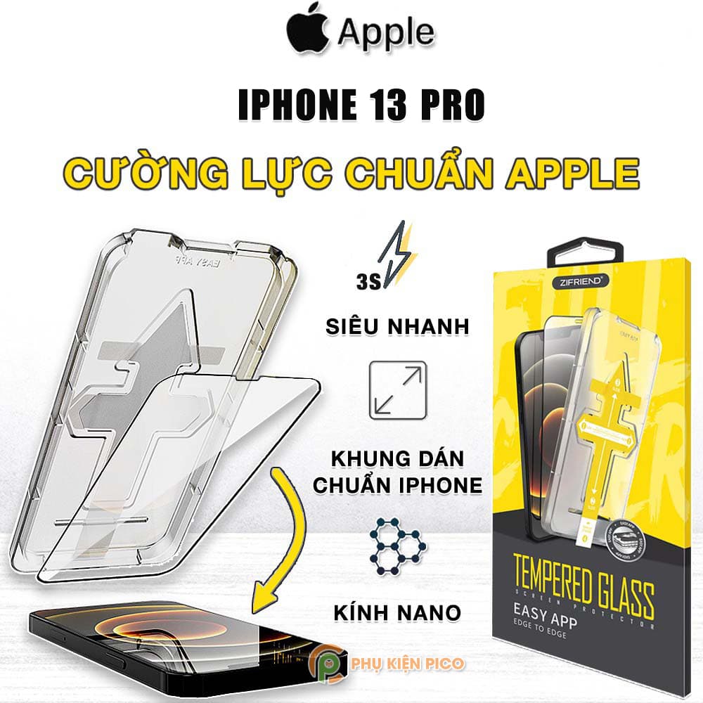 Kính cường lực Iphone 13 Pro chính hãng ZIFRIEND khung dán tự động