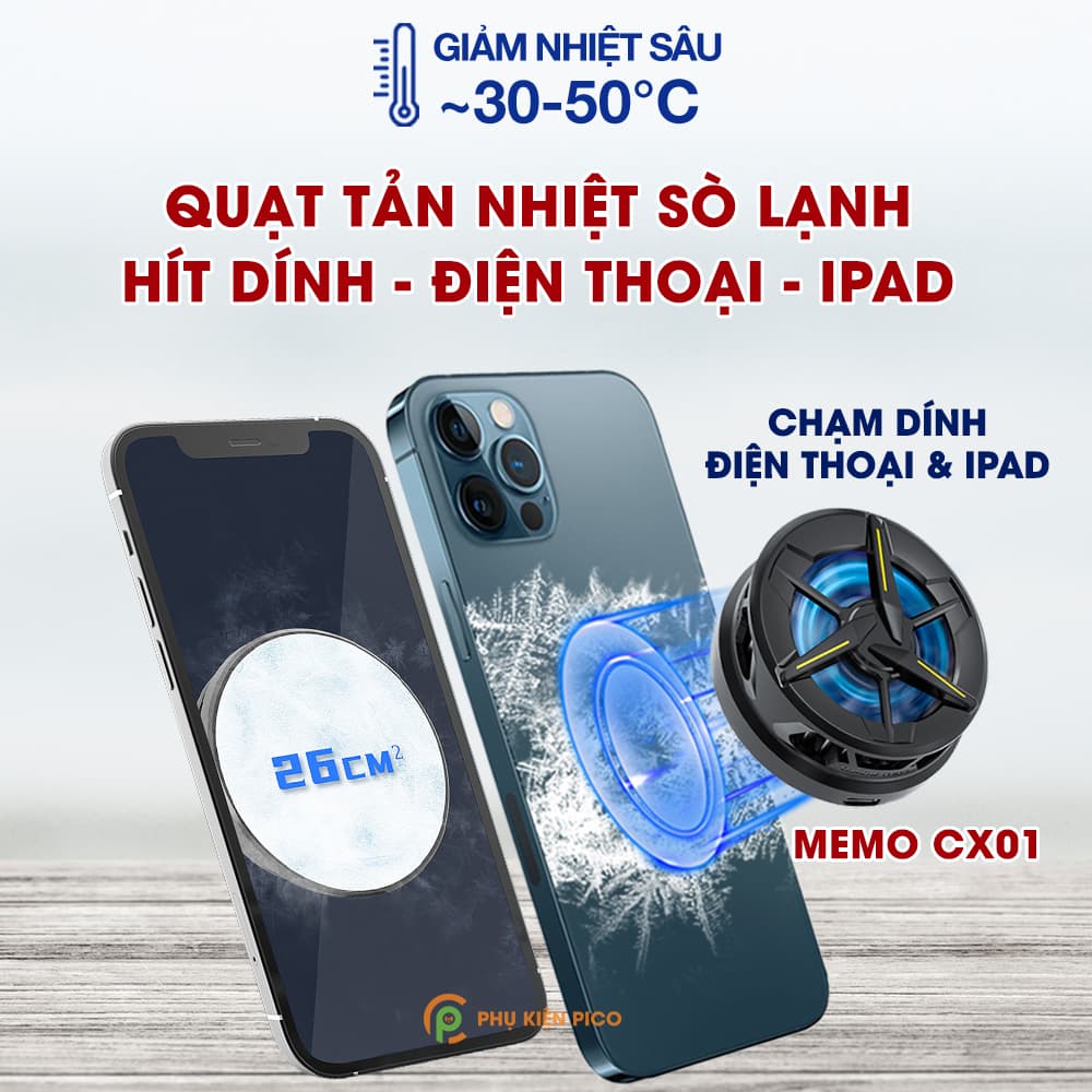 Quạt tản nhiệt điện thoại Memo CX01 tản nhiệt sò lạnh đế nam châm từ tính, leb RGB