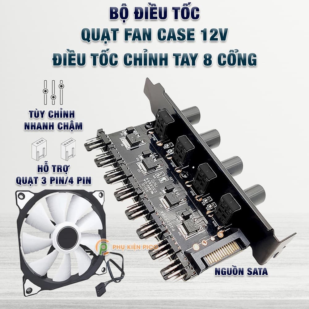 Bộ điều chỉnh tốc độ quạt Fan Case - Bộ điều tốc quạt PC máy tính PWM 8 cổng 4 pin 3 pin PCI