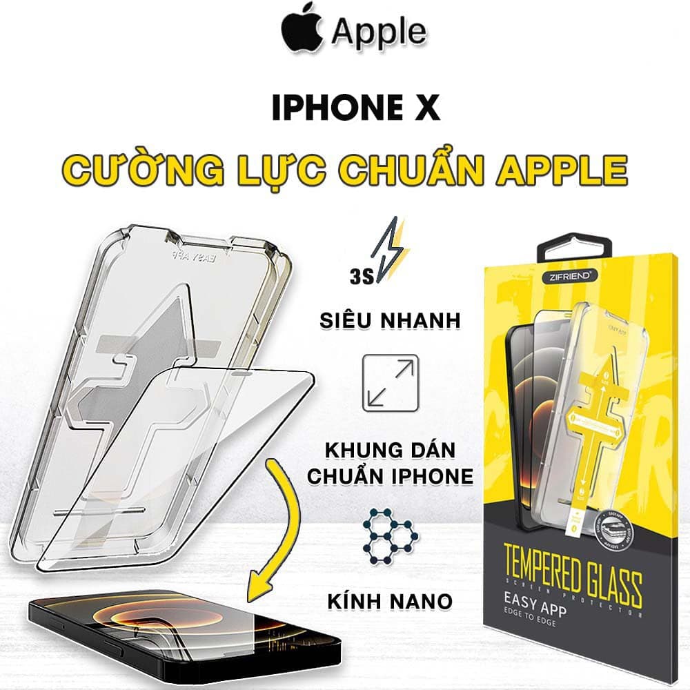 Kính cường lực Iphone X chính hãng ZIFRIEND khung dán tự động