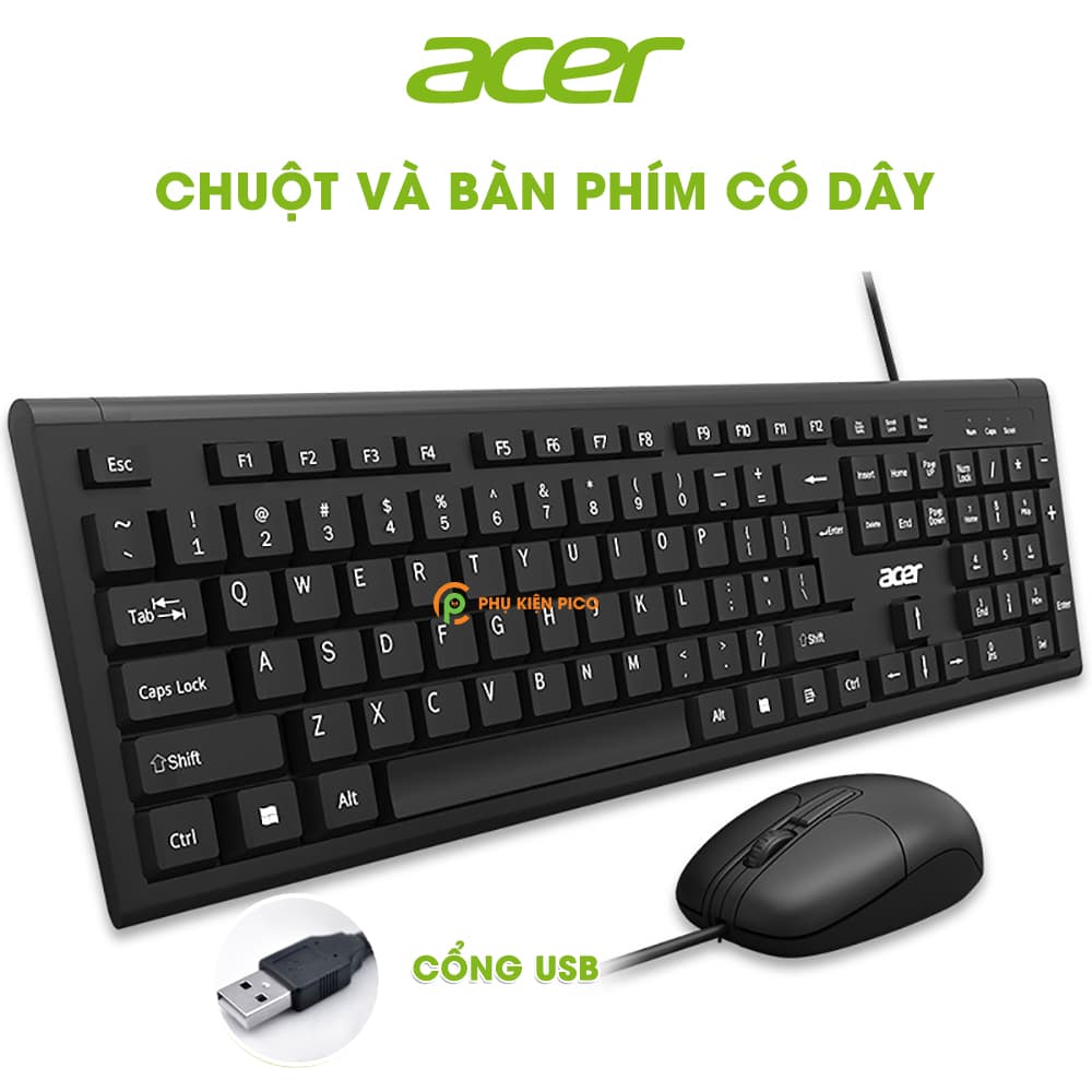 Bộ chuột bàn phím máy tính văn phòng - Chuột máy tính có dây chính hãng Acer