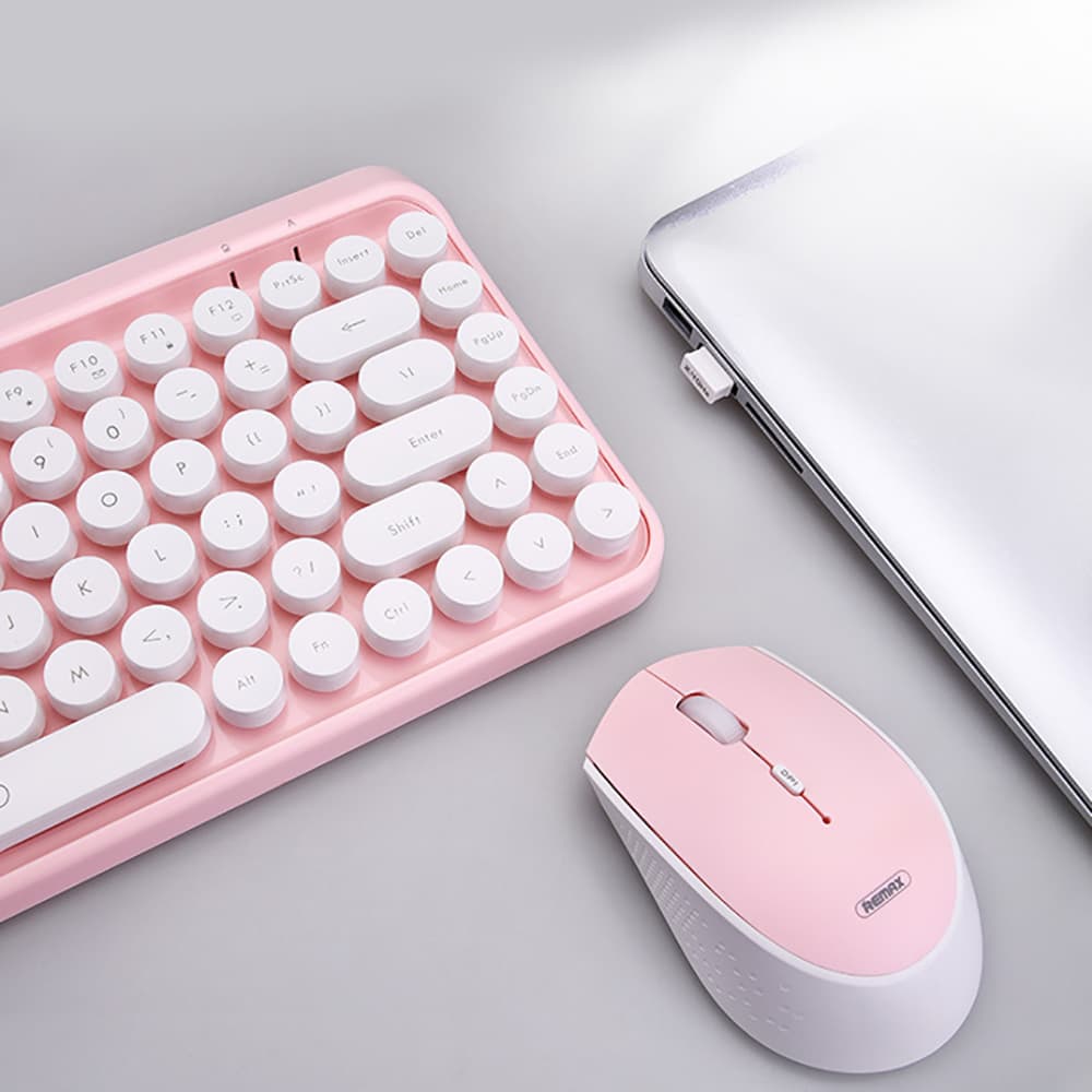 Bộ bàn phím Chuột máy tính không dây Wireless hồng dễ thương Remax đối thủ của Logitech - 3