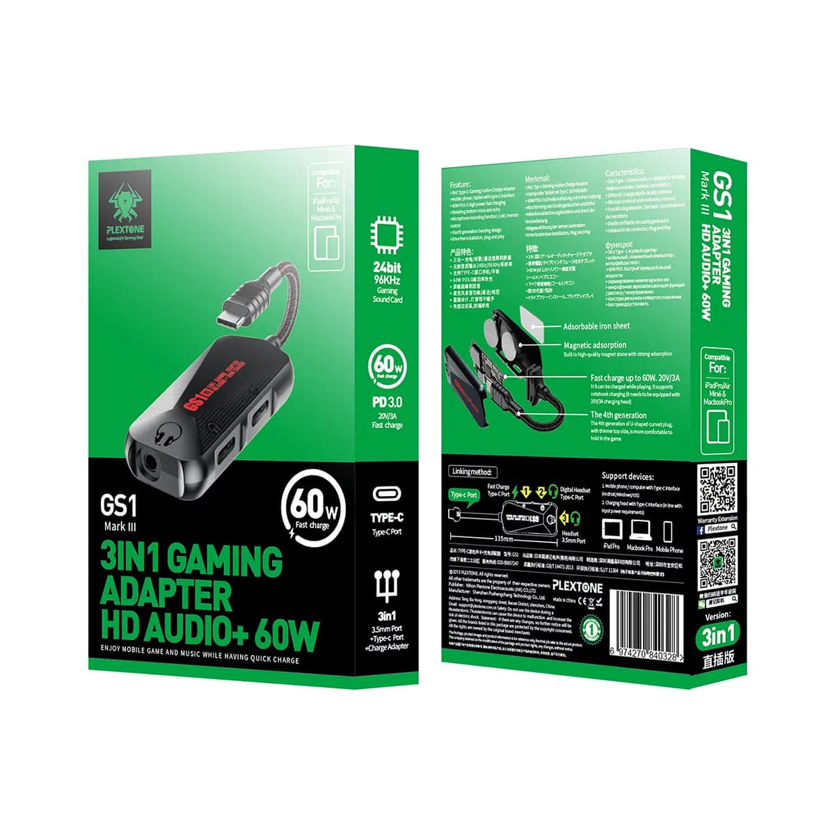 Cáp chia tai nghe và sạc Plextone GS1 type C 3 in 1 Cáp vừa sạc vừa nghe nhạc iPad Pro, Macbook Pro và điện thoại - 7