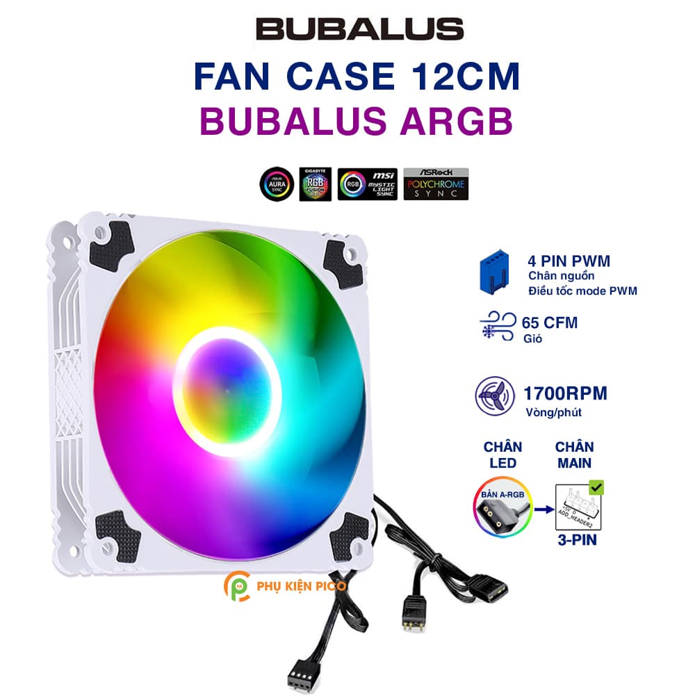 Quạt fan case ARGB Bubalus quạt tản nhiệt PC 12cm sync main Fan Led A RGB máy tính - 2