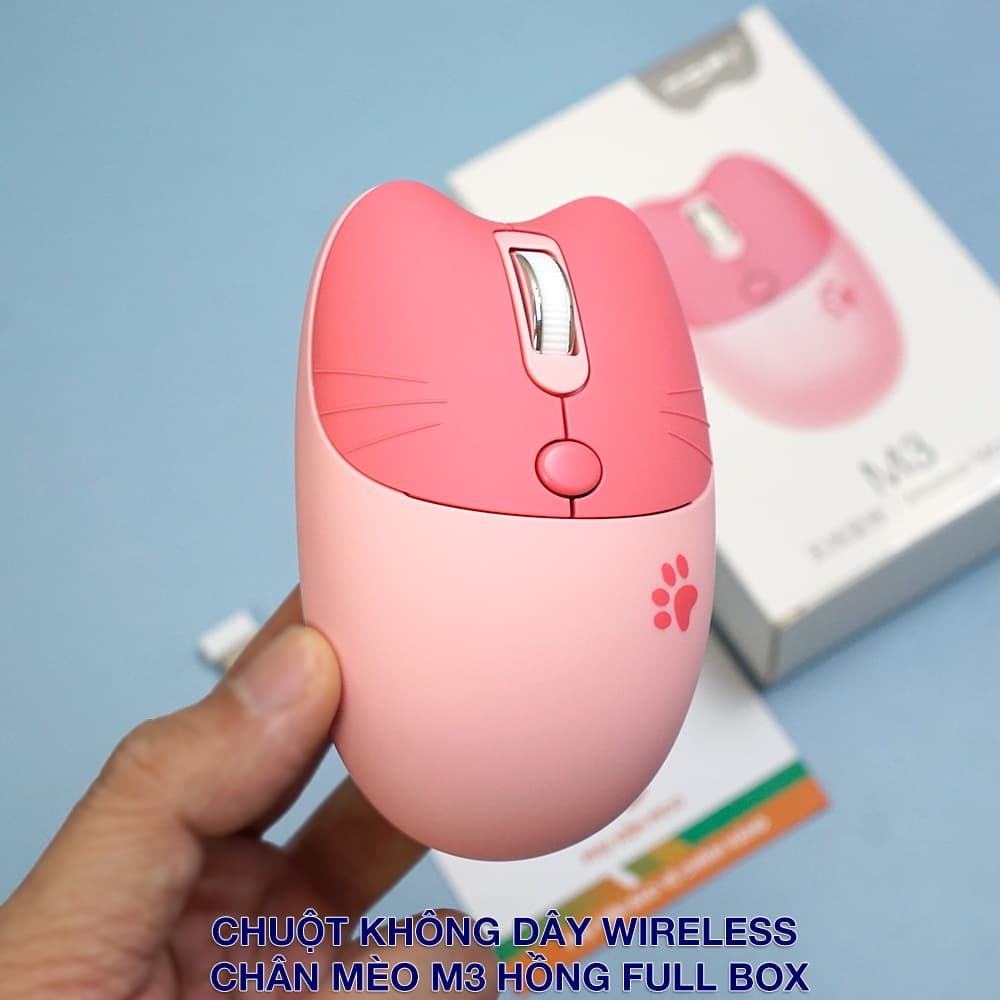 Chuột không dây hồng - Chuột Bluetooth máy tính không dây Wireless dễ thương chân mèo hình thú đối thủ của Logitech - 6