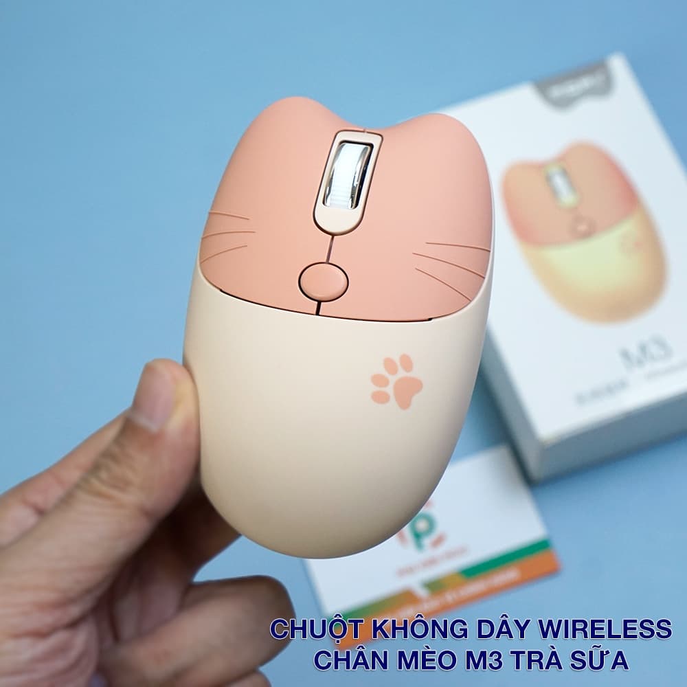 Chuột không dây hồng - Chuột Bluetooth máy tính không dây Wireless dễ thương chân mèo hình thú đối thủ của Logitech - 3