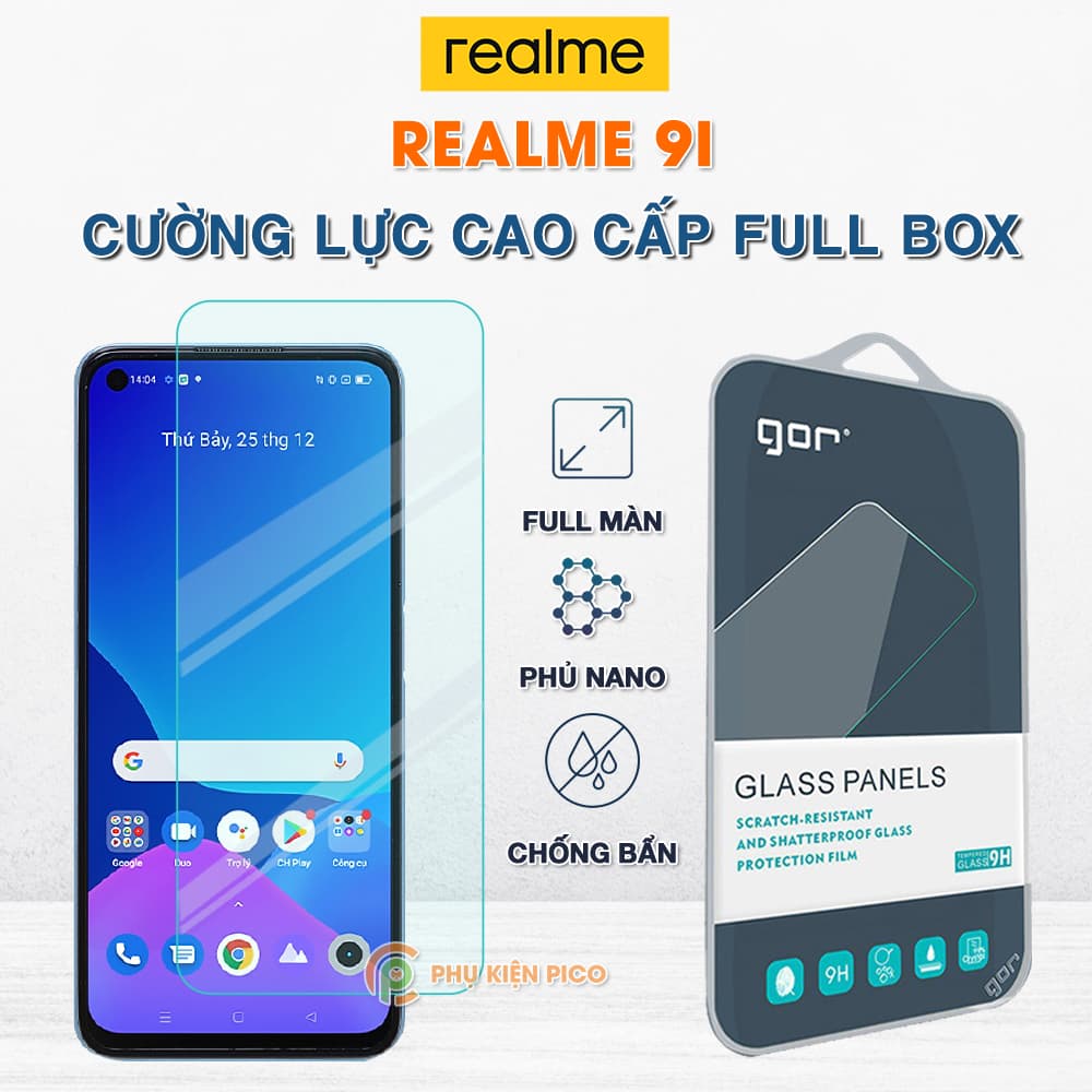 Kính cường lực Realme 9i full màn hình chính hãng Gor - Dán màn hình Realme 9i