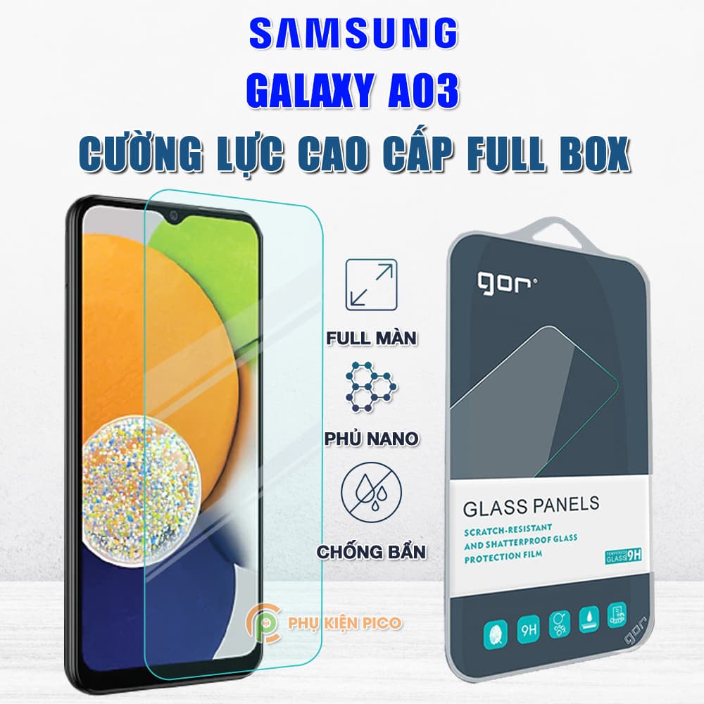 Kính cường lực Samsung Galaxy A03 full màn hình chính hãng Gor phủ nano