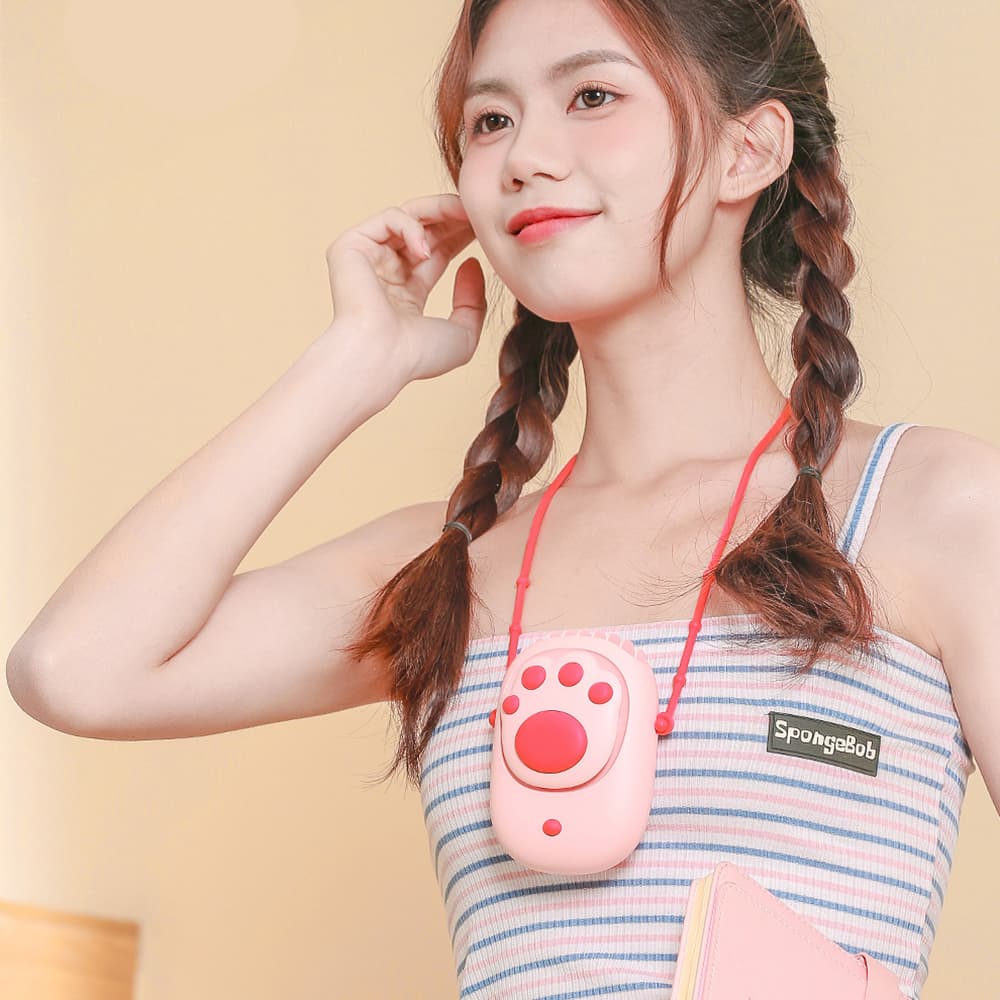 Quạt mini cầm tay - Quạt đeo cổ chân mèo sạc điện không cánh giá rẻ cute - 2