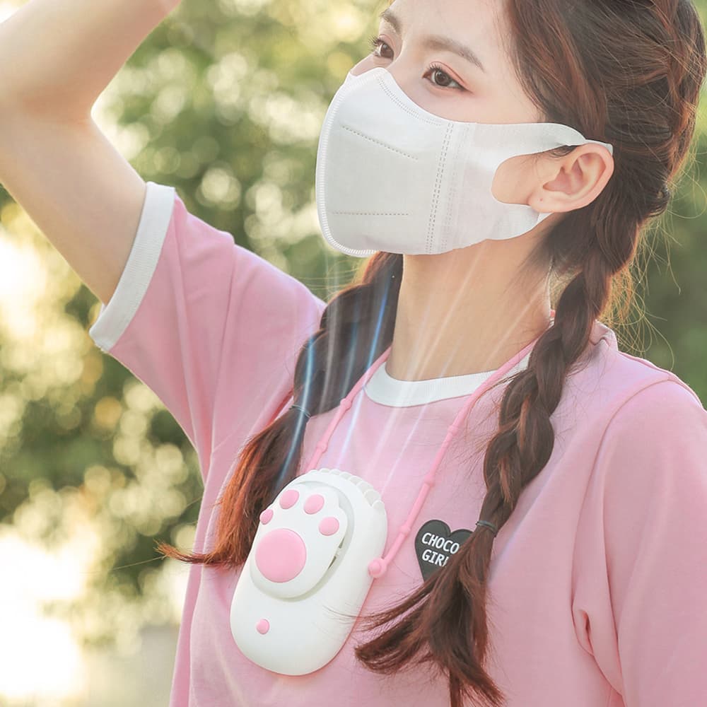 Quạt mini cầm tay - Quạt đeo cổ chân mèo sạc điện không cánh giá rẻ cute - 3