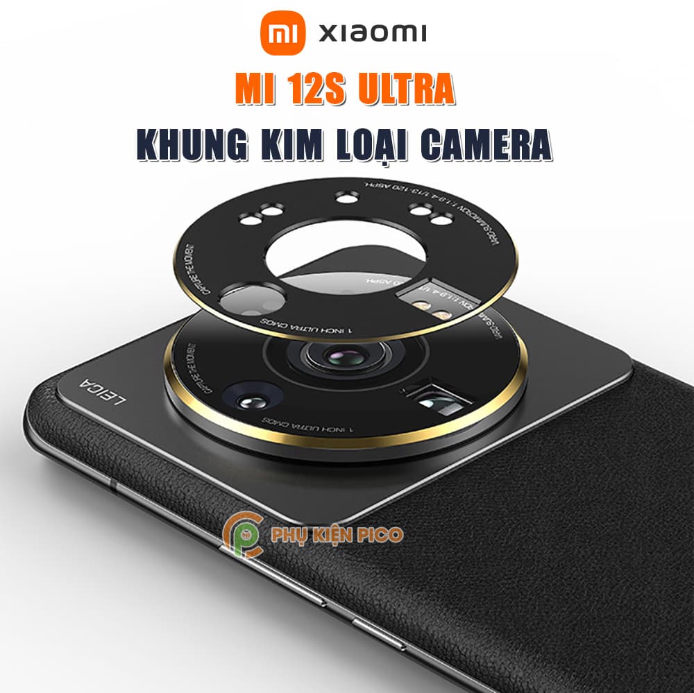 Dán camera Xiaomi Mi 12S Ultra Khung kim loại không kính viền vàng chống trầy xước va đập