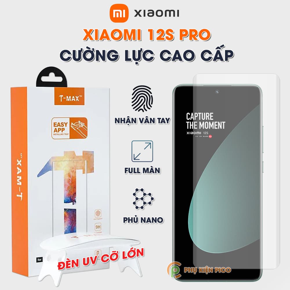 Kính cường lực Xiaomi Mi 12S Pro nhận vân tay full màn hình đèn UV cỡ lớn T-Max
